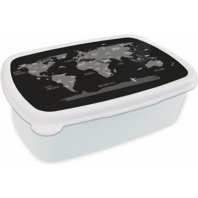 MuchoWow® Box na oběd BČervenázeit 11x17x6cm Mapa světa se zvířaty - černobílá Dětský box na svačinu