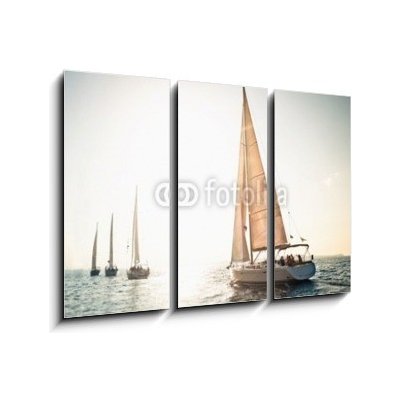 Obraz 3D třídílný - 105 x 70 cm - Sailing ship yachts with white sails Jachty plachetnic s bílými plachtami – Zboží Mobilmania