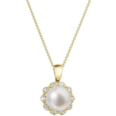 Evolution Group Zlatý náhrdelník kytička s bílou říční perlou a brilianty 92PB00036
