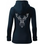 Geometrie Jelen velký dámská mikina trendy zipper s kapucí Námořní modrá velmi tmavá téměř černá – Zboží Dáma