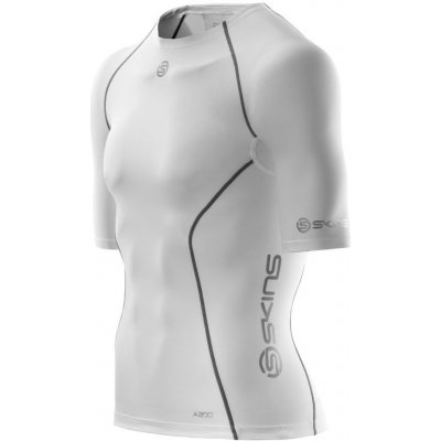 Skins A200 Mens Short Sleeve Top White pánské aktivní kompresní triko s krátkým rukávem bílé