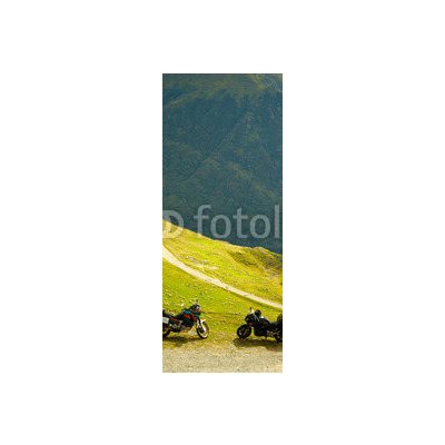 WEBLUX 57603735 Samolepka na lednici fólie Landscape with mountain road and two motorbikes Krajina s horskou silnicí a dvěma motorkami rozměry 80 x 200 cm – Zboží Mobilmania