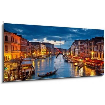 Obraz s hodinami 1D panorama - 120 x 50 cm - Grand Canal at night, Venice Velký kanál v noci, Benátky – Zboží Mobilmania