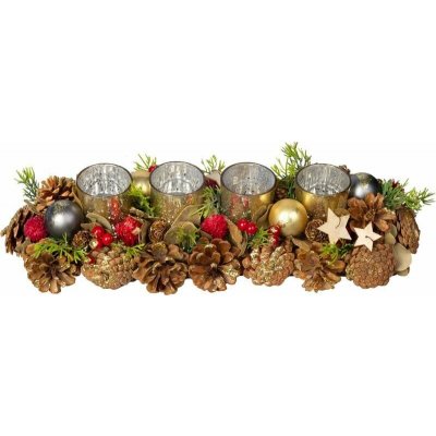 Ikebana MagicHome Vánoce, přírodní, adventní, se zlatými pohárky, 15x44x9 cm – Hledejceny.cz