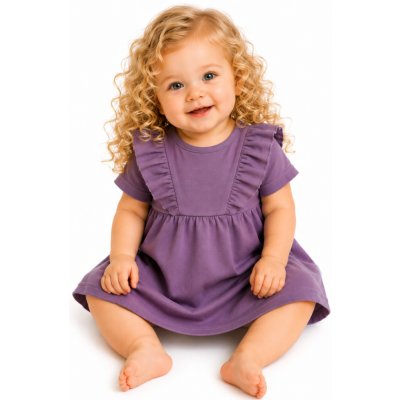 Bavlněné šaty s řasením kr. rukáv Puntík Mamatti švestkové – Zbozi.Blesk.cz