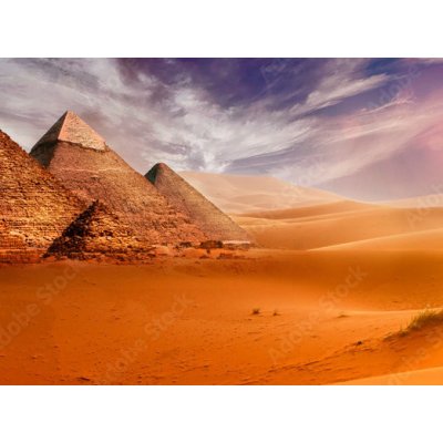 WEBLUX 293515177 Fototapeta plátno Giseh pyramids in Cairo in Egypt desert sand sun rozměry 330 x 244 cm – Sleviste.cz