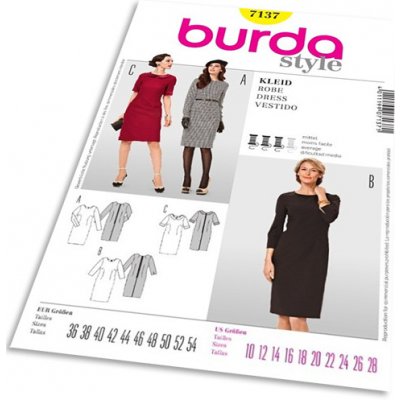Střih Burda 7137 - Pouzdrové šaty, šaty s límečkem – Zboží Mobilmania