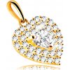 Přívěsky Šperky Eshop Přívěsek ze 14K zlata srdce ozdobené třpytivými zirkony se vsazeným zirkonovým srdíčkem S1GG236.10