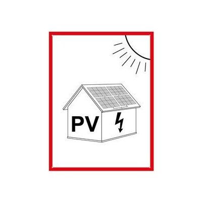 Označení FVE na budově - PV symbol - bezpečnostní tabulka, plast 2 mm s dírkami 74 x 105 mm