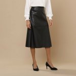 Rozšířená koženková midi sukně černá – Zboží Dáma