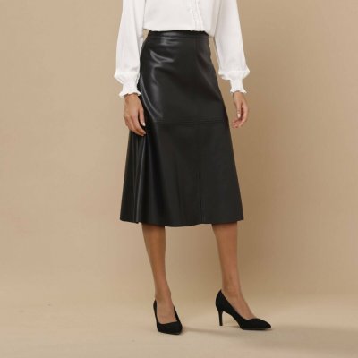 Rozšířená koženková midi sukně černá – Zboží Dáma