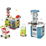 Smoby Set kuchyňka s technickým vybavením Tech Edition elektronická se supermarketem a nákupní vozík s taškou