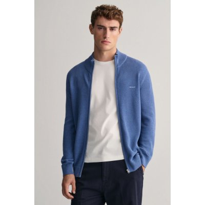 Gant Cotton Pique Zip Cardigan Denim Blue Melange – Zboží Mobilmania
