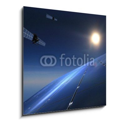 Obraz 1D - 50 x 50 cm - Solarzellen mit Satelliten im Hintergrund Solární články se satelity v pozadí – Zboží Mobilmania