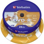 Verbatim DVD-R 4,7GB 16x Printable, 25ks - média, AZO, potisknutelné, spindle 43538; 43538