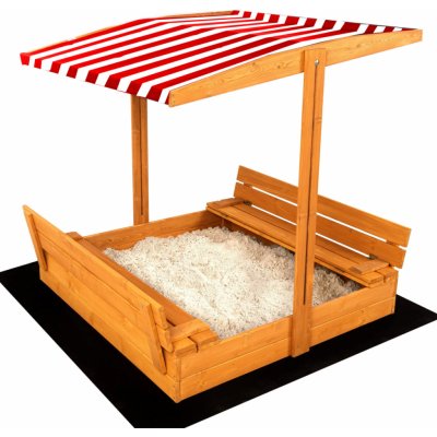 Sand Tropic Dřevěné pískoviště s lavičkami a stříškou 120x120cm červeno-bílé – Hledejceny.cz