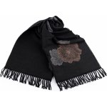 šátek šála typu kašmír s třásněmi květy 6 černá – Zboží Mobilmania