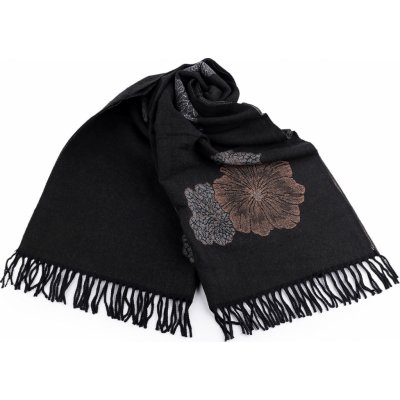 šátek šála typu kašmír s třásněmi květy 6 černá – Zboží Mobilmania