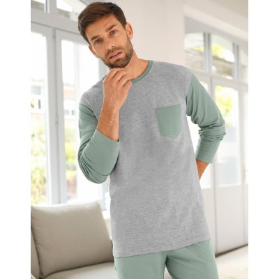 Blancheporte pánské pyžamové triko dl.rukáv šedo zelené – Zboží Mobilmania