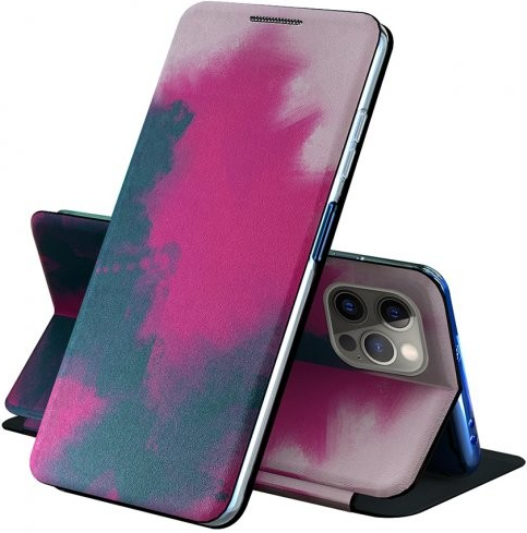 Pouzdro AppleKing flipové ochranné se vzorem vodových barev iPhone 13 Pro - růžové