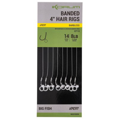 Korum Návazec Banded Hair Rigs Barbless 8 ks Délka 4" - velikost Háčku 10 – Zboží Dáma