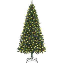 vidaXL Umělý vánoční stromek s LED a šiškami zelený 210 cm