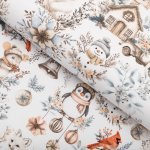 Bavlněná látka/plátno Sandra SA-708 Zimní pohádka modro-šedo-hnědá na bílém - šířka 160 cm – Zboží Dáma