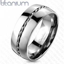 Šperky eshop Titanový prsten stříbrný kroužek točený drátek uprostřed L7.02