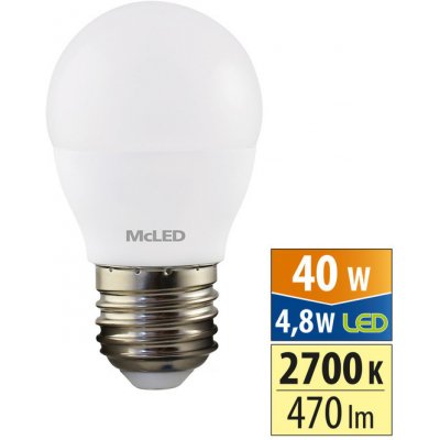 LED žárovka E27 McLED 4,8W 40W teplá bílá 2700K ML-324.033.87.0 – Zboží Mobilmania