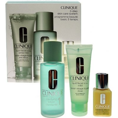 Clinique 3step Skin Care System1 50 ml Liquid Facial Soap Extra Mild + 100 ml Clarifying Lotion 1 + 30 ml DDML dárková sada