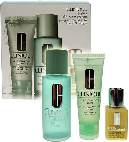 Clinique 3step Skin Care System1 50 ml Liquid Facial Soap Extra Mild + 100 ml Clarifying Lotion 1 + 30 ml DDML dárková sada