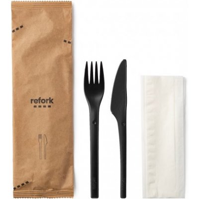 REFORK Meal set černý vidlička, nůž, ubrousek