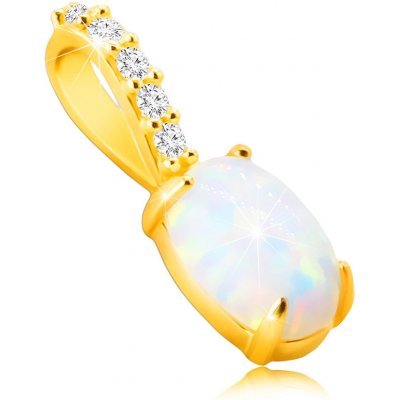 Šperky Eshop Diamantový přívěsek ze žlutého zlata oválný syntetický opál duhové odlesky brilianty S3BT506.81