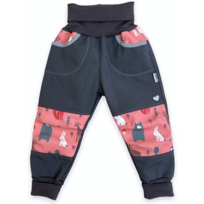 Vyrobeniny Dětské softshellové kalhoty s fleecem růžové se zvířátky – Zboží Mobilmania