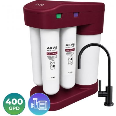 AKV RO TYTAN-400+P Burgundy systém reverzní osmózy s vysokým výkonem 400 GPD s pomocným čerpadlem – Hledejceny.cz