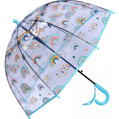 Průhledný dětský deštník s duhami a modrou rukojetí a okrajem – Zboží Mobilmania