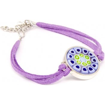 Murano náramek se skleněným medailonkem v chromu fialová Murrina 10002032601