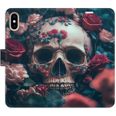 Pouzdro iSaprio Flip s kapsičkami na karty - Skull in Roses 02 Apple iPhone X / XS