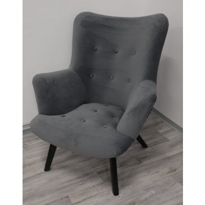 Dolmar Safin šedý samet dřevěné nohy – Sleviste.cz