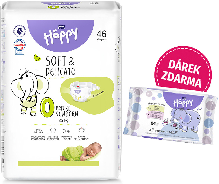 Bella Happy Soft & Delicate 0 - do 2 kg 46 ks