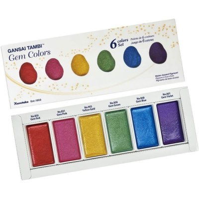 Kuretake Gansai Tambi Gem Colors Metalické akvarelové barvy sada 6 ks