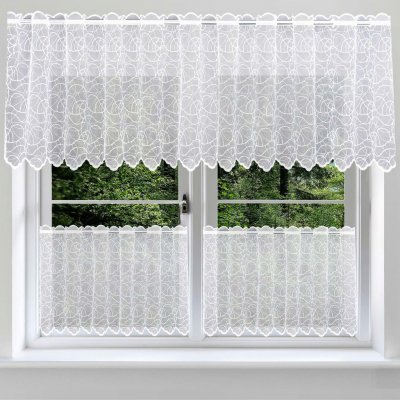 Forbyt žakarová vitrážová záclona 913965, geometrický vzor, s bordurou, bílá výška 40cm (v metráži) – Zboží Mobilmania