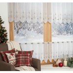 Buona ventura Vitrážová záclona vánoční polyesterový batist 66157/001, VÁNOČNÍ BAŇKY, béžový vyšívaný vzor na bílé, výška 40cm (v metráži) – Sleviste.cz