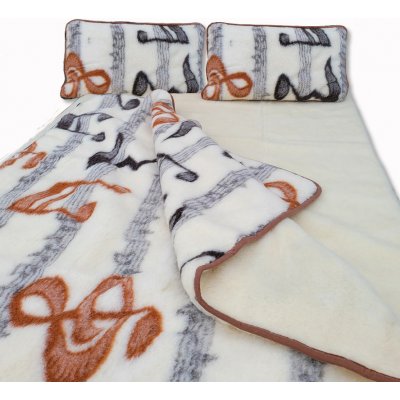 Ovčí Věci souprava z ovčí vlny vzor Noty prostěradlo 200x220 140x200 45x75 – Zboží Dáma