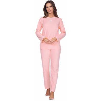 Sweet dámské dlouhé froté pyžamo s výšivkou růžová – Zboží Mobilmania