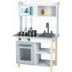 Eco Toys Dřevěná kuchyňka s příslušenstvím šedá 7256 – Sleviste.cz