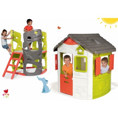 Smoby set domeček Jura Lodge se dvěma dveřmi a prolézačka Multi-Activity Tower se skluzavkou 310263-20 – Hledejceny.cz