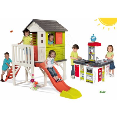 Smoby Set detský domček na pilieroch Pilings House s 1,5 m šmykľavkou+kuchynka Tefal Studio XXL elektronická s bublaním a ľadom SM810800-13 – Zboží Dáma