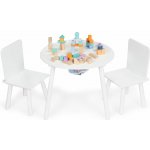 Ecotoys kulatý dřevěný stůl se dvěma židličkami bílý – Zboží Dáma