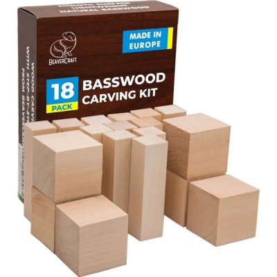 BeaverCraft polotovary Wood Carving Blocks Set 18pcs of Basswood lípa